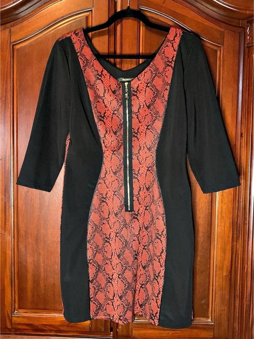 RADZOLI Red & Black Snakeskin Print Panel Dress Mini Dress